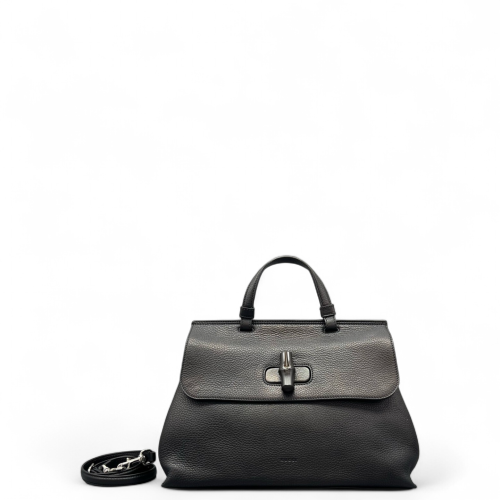 Gucci Medium Bamboo Daily Top Handle Bag Calfskin Black