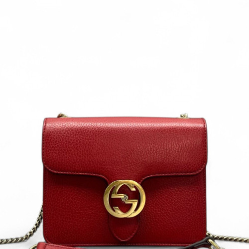 Gucci Small Interlocking G Shoulder Bag Grained Calfskin Red