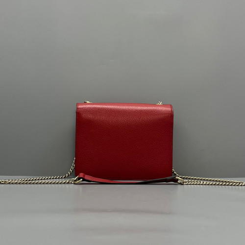 Gucci Small Interlocking G Shoulder Bag Grained Calfskin Red