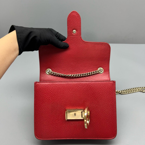 Gucci Small Interlocking G Shoulder Bag Grained Calfskin Red