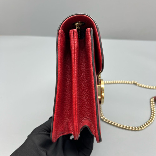 Gucci Small Interlocking G Shoulder Bag Grained Calfskin Red