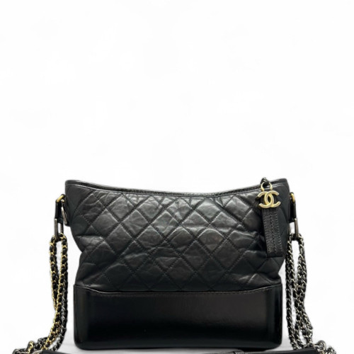 Chanel Quilted Medium Gabrielle Hobo Calfskin Black