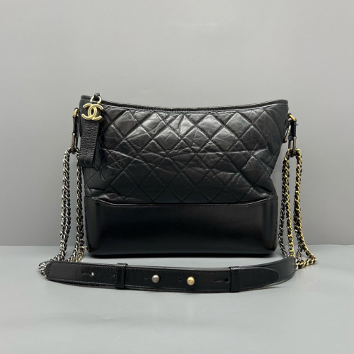 Chanel Quilted Medium Gabrielle Hobo Calfskin Black