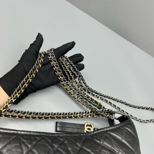 Chanel Quilted Medium Gabrielle Hobo Calfskin Black