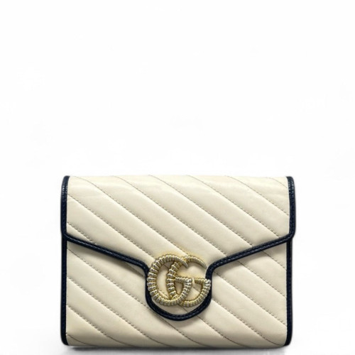 Gucci Matelasse GG Marmont Chain Wallet Calfskin Blue White