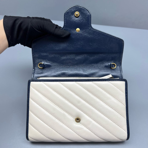 Gucci Matelasse GG Marmont Chain Wallet Calfskin Blue White