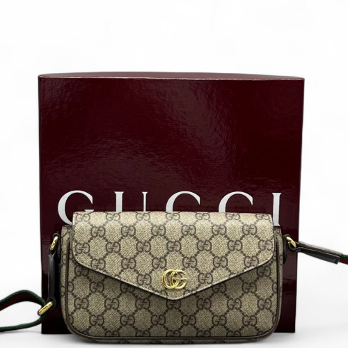 Gucci Mini Ophidia Envelope Shoulder Bag GG Supreme Monogram Beige Ebony
