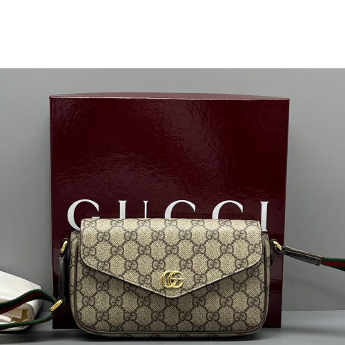 Gucci Mini Ophidia Envelope Shoulder Bag GG Supreme Monogram Beige Ebony