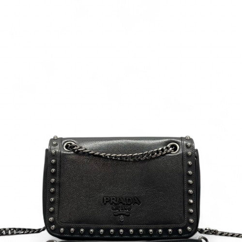 Prada Studded Shoulder Bag Calfskin Black
