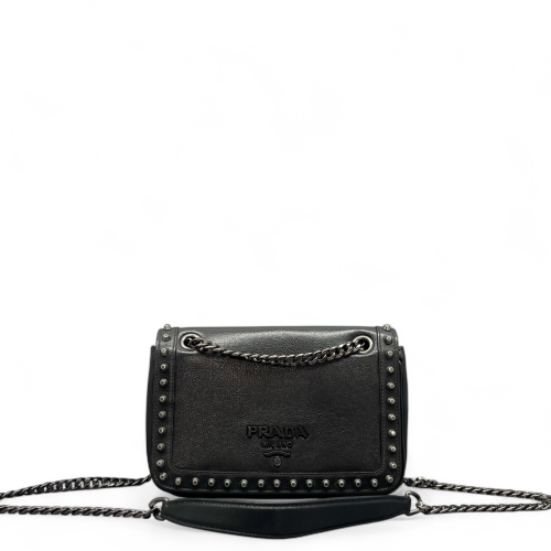 Prada Studded Shoulder Bag Calfskin Black
