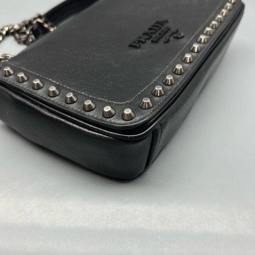 Prada Studded Shoulder Bag Calfskin Black