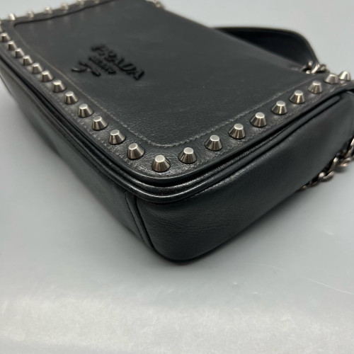 Prada Studded Shoulder Bag Calfskin Black