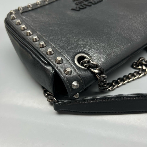 Prada Studded Shoulder Bag Calfskin Black