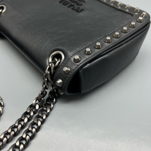 Prada Studded Shoulder Bag Calfskin Black