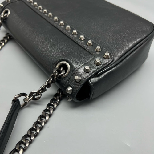 Prada Studded Shoulder Bag Calfskin Black