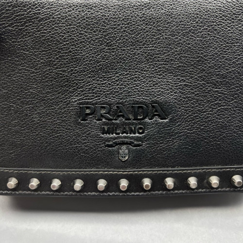Prada Studded Shoulder Bag Calfskin Black