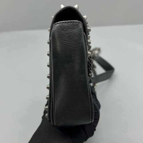 Prada Studded Shoulder Bag Calfskin Black
