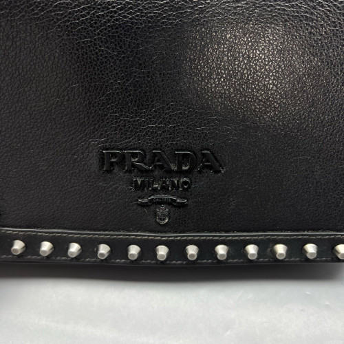 Prada Studded Shoulder Bag Calfskin Black