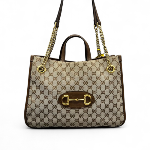 Gucci Medium Horsebit 1955 Tote GG Supreme Monogram Brown Beige