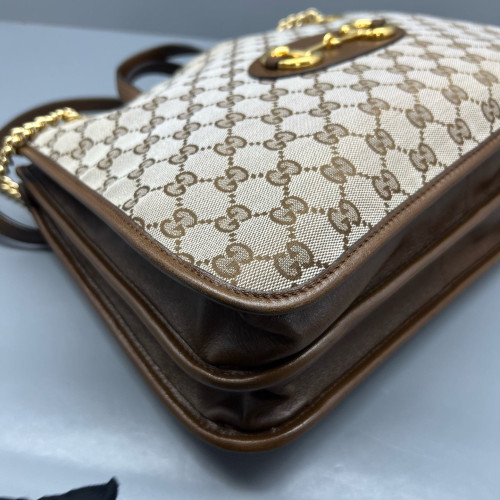 Gucci Medium Horsebit 1955 Tote GG Supreme Monogram Brown Beige