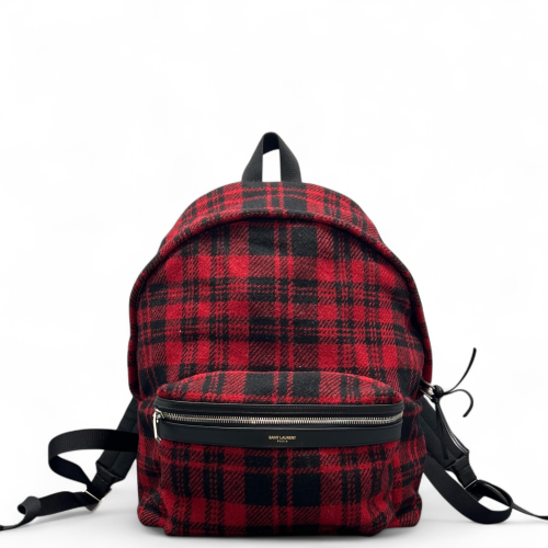 Yves Saint Laurent Backpack Woolen Red Black Yves Saint Laurent Backpack Woolen Red Black