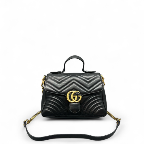 Gucci Matelasse Small GG Marmont Top Handle Chain Shoulder Bag Calfskin Black
