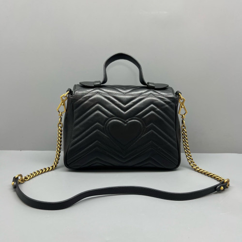 Gucci Matelasse Small GG Marmont Top Handle Chain Shoulder Bag Calfskin Black