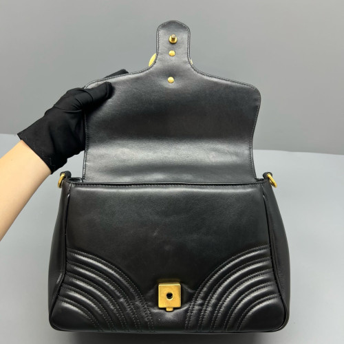 Gucci Matelasse Small GG Marmont Top Handle Chain Shoulder Bag Calfskin Black