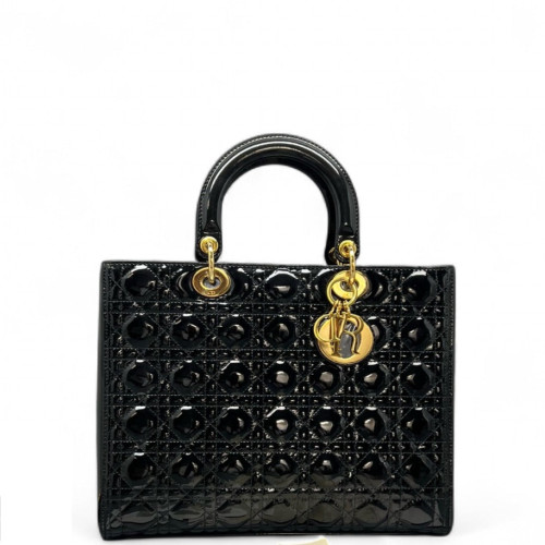 Dior Large Lady Dior Patent Calfskin Black