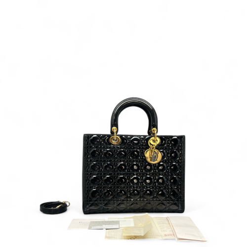 Dior Large Lady Dior Patent Calfskin Black