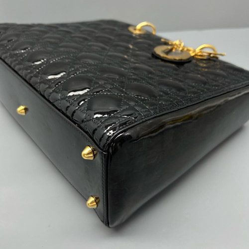 Dior Large Lady Dior Patent Calfskin Black