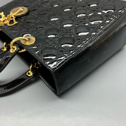 Dior Large Lady Dior Patent Calfskin Black