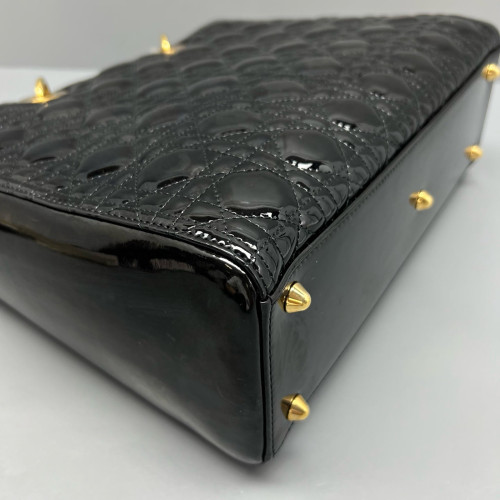 Dior Large Lady Dior Patent Calfskin Black