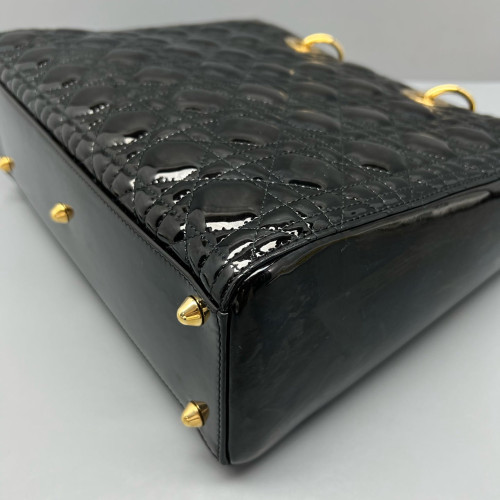 Dior Large Lady Dior Patent Calfskin Black