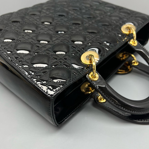 Dior Large Lady Dior Patent Calfskin Black