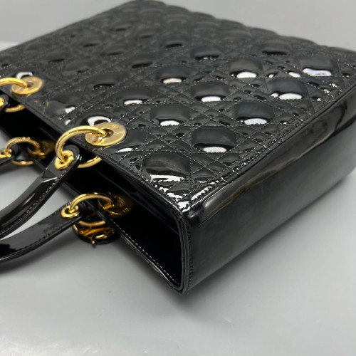 Dior Large Lady Dior Patent Calfskin Black