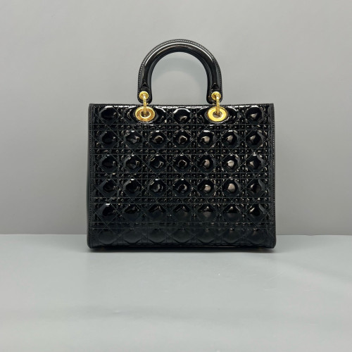 Dior Large Lady Dior Patent Calfskin Black