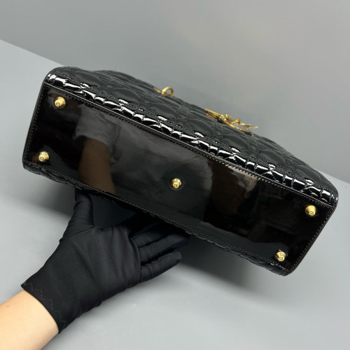 Dior Large Lady Dior Patent Calfskin Black
