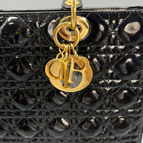 Dior Large Lady Dior Patent Calfskin Black