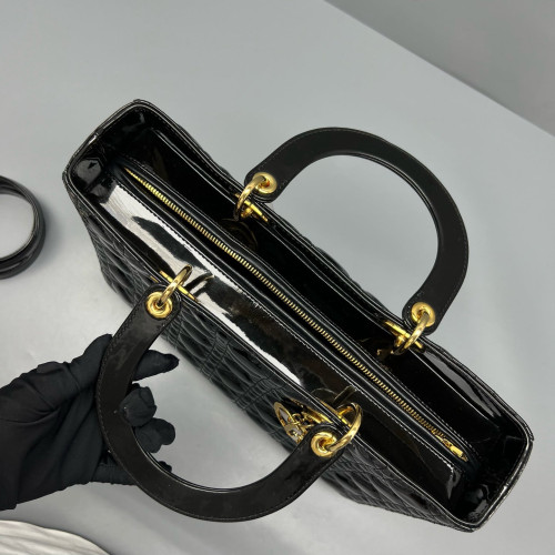 Dior Large Lady Dior Patent Calfskin Black