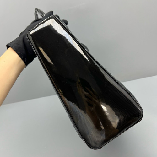 Dior Large Lady Dior Patent Calfskin Black
