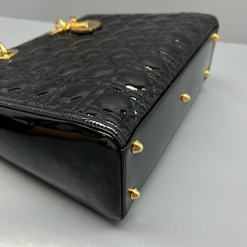 Dior Large Lady Dior Patent Calfskin Black