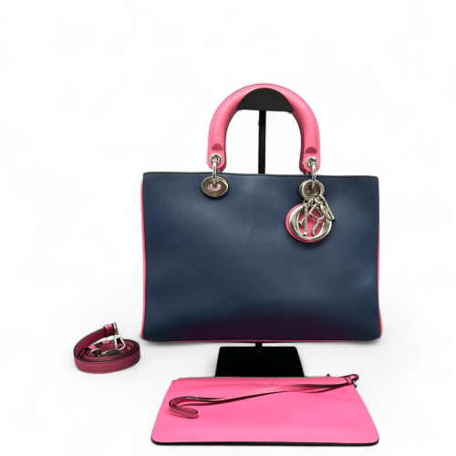 Dior Medium Diorissimo Tote Calfskin Pink Beige Dark Blue