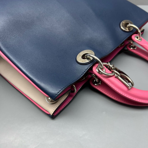 Dior Medium Diorissimo Tote Calfskin Pink Beige Dark Blue