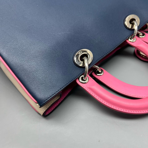 Dior Medium Diorissimo Tote Calfskin Pink Beige Dark Blue
