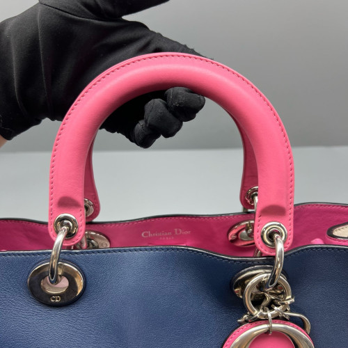 Dior Medium Diorissimo Tote Calfskin Pink Beige Dark Blue