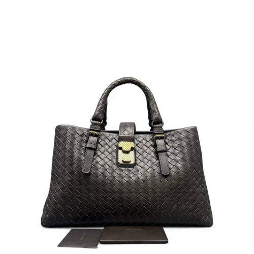 Bottega Veneta Medium Roma Tote Bag Calfskin Intrecciato Dark Brown