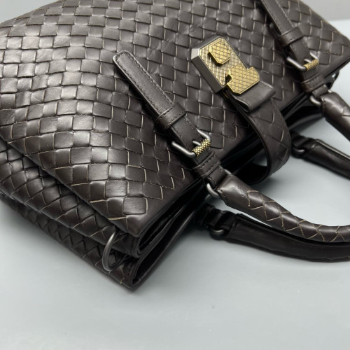 Bottega Veneta Medium Roma Tote Bag Calfskin Intrecciato Dark Brown