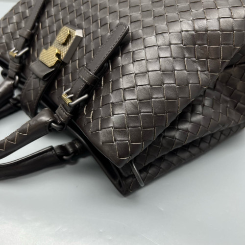 Bottega Veneta Medium Roma Tote Bag Calfskin Intrecciato Dark Brown