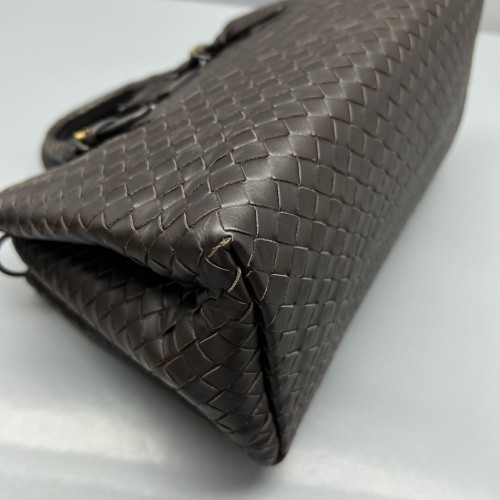 Bottega Veneta Medium Roma Tote Bag Calfskin Intrecciato Dark Brown